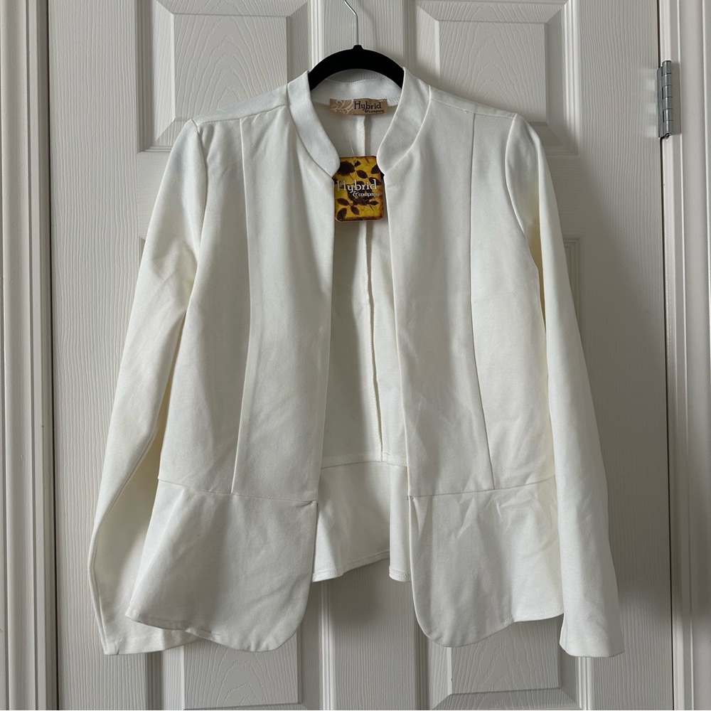 Winter white stretch machine washable peplum jacket